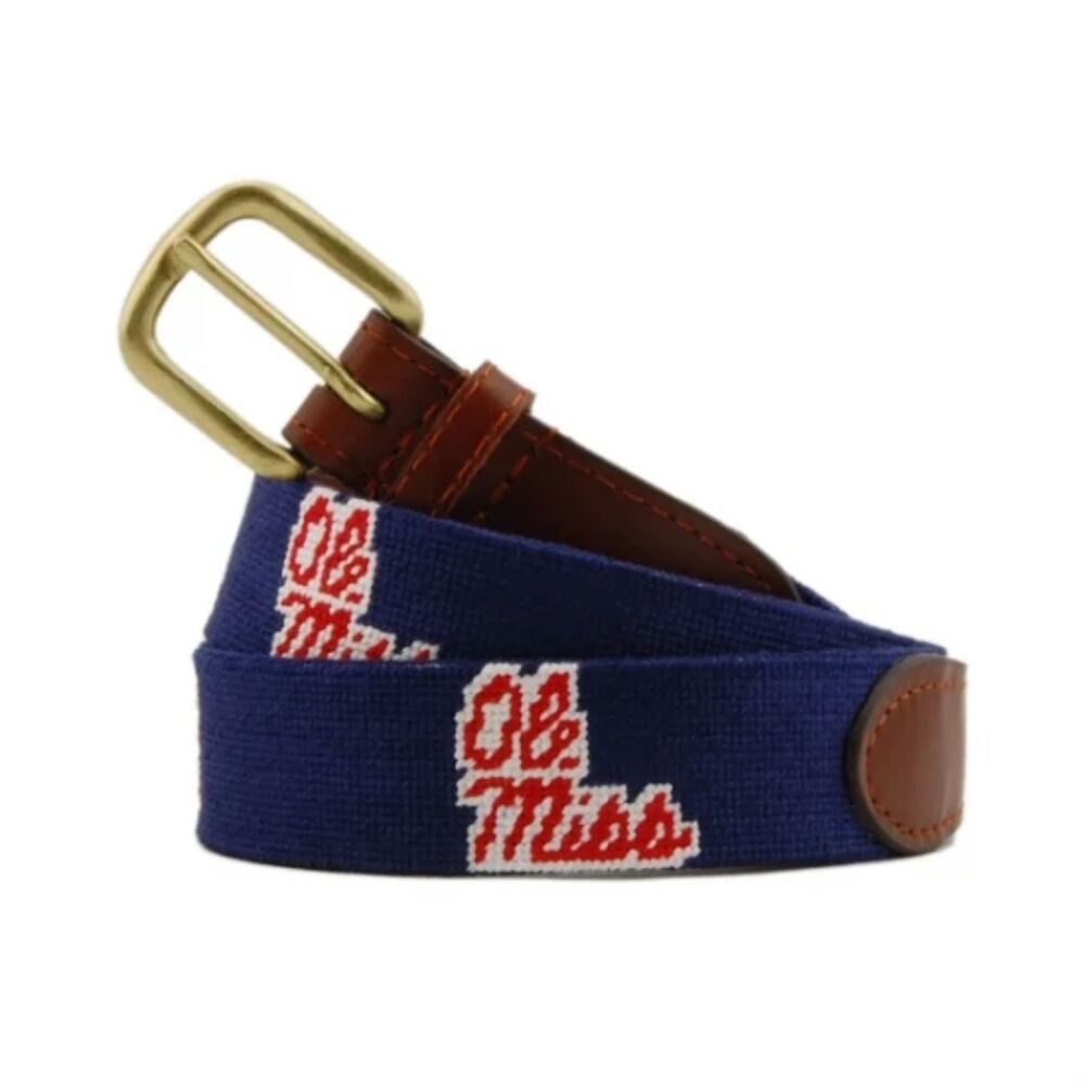 Smathers & Branson Ole Miss Needlepoint Belt Navy Mississippi Mens 36